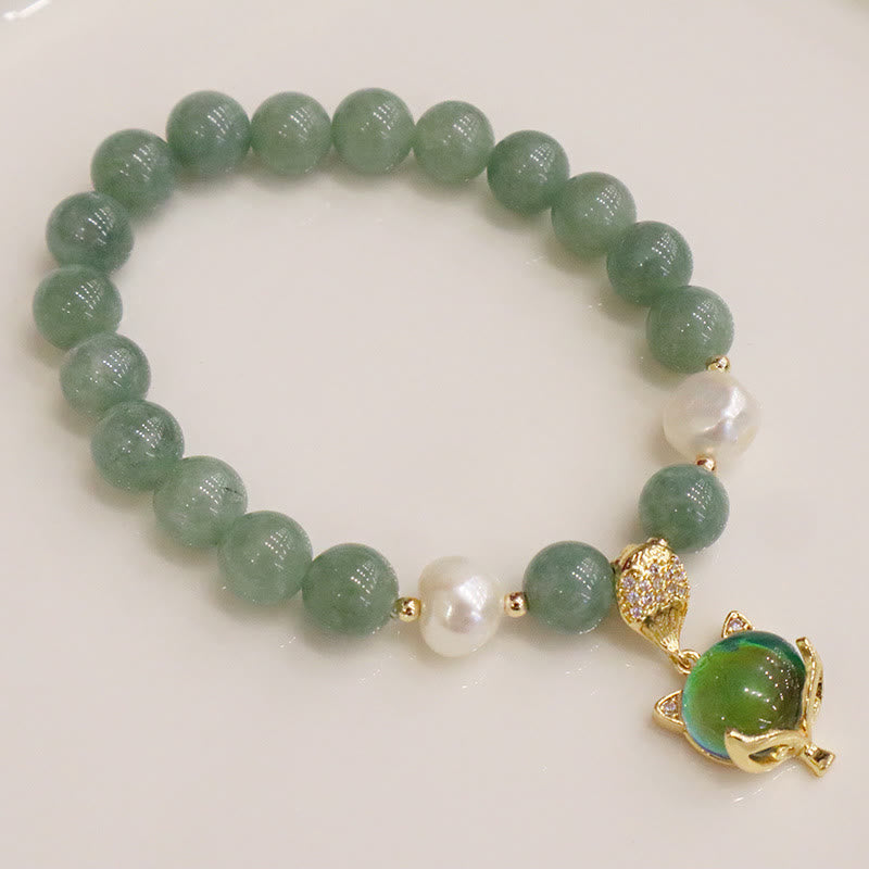 Buddha Stones翡翠パールの色が変わるキツネのお守り幸運ブレスレット