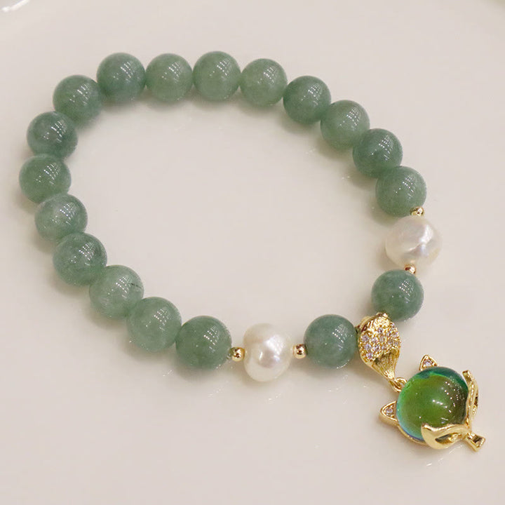 Buddha Stones翡翠パールの色が変わるキツネのお守り幸運ブレスレット