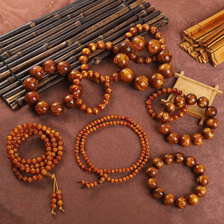 Buddha Stones黄金の海柳 成功のポジティブなブレスレットMala