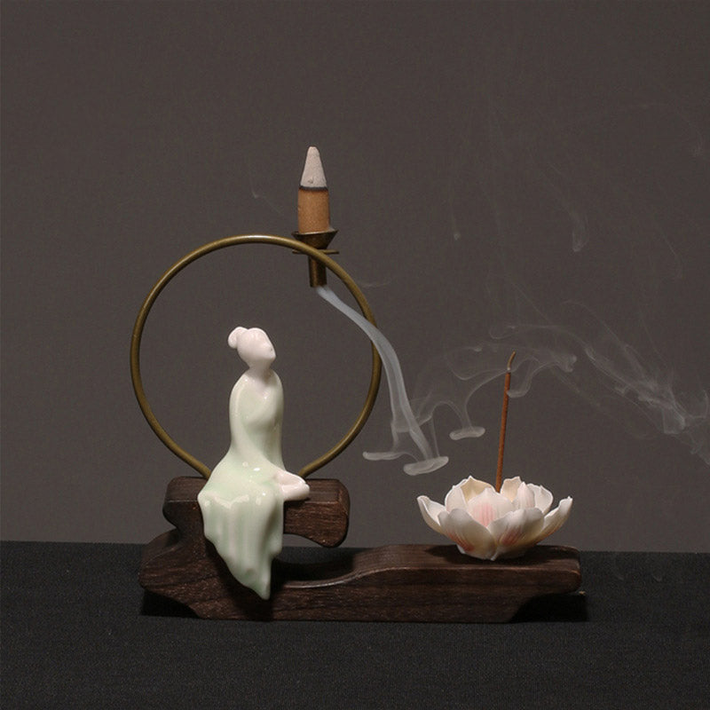 Buddha Stones陶器 蓮 癒し 瞑想 香炉 装飾