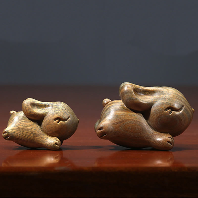 Buddha Stones緑 白檀 小さな ミニ かわいい ウサギ 平和 装飾