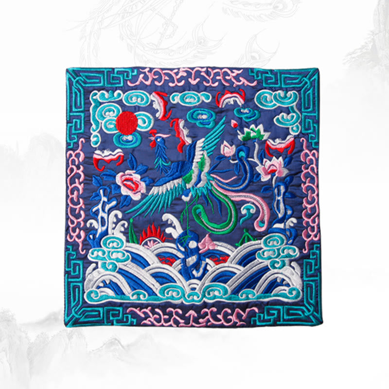 Buddha Stones鳳凰龍 麒麟刺繍 カップマットパッド ティーカップコースター カンフーティーマット