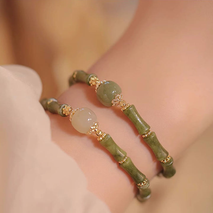 Buddha Stones14K銅メッキ ペリドット 和田翡翠 竹模様 幸運ブレスレット