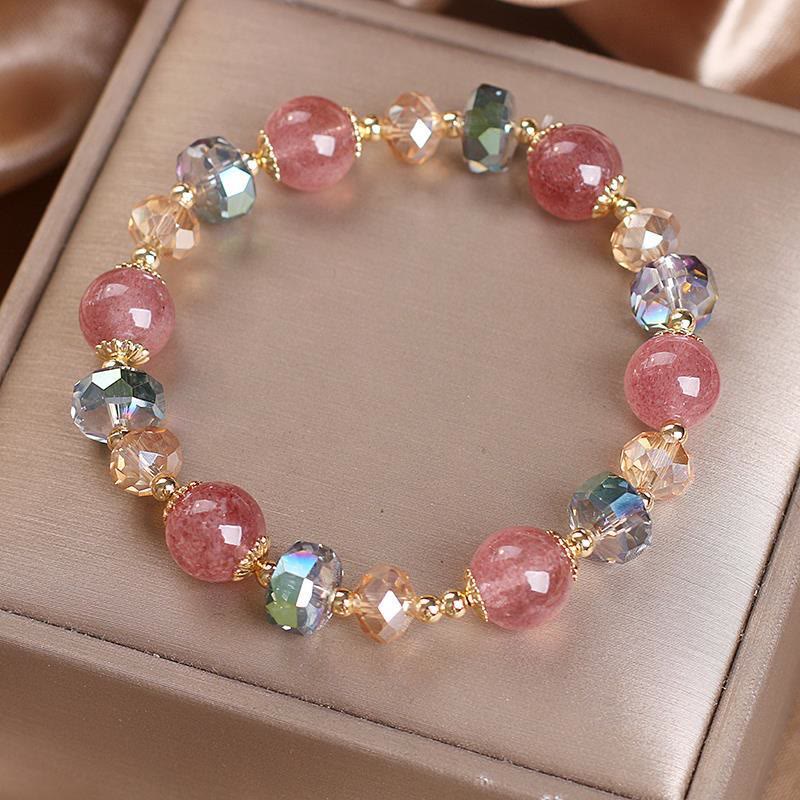 Buddha Stones天然ストロベリークォーツ カラフルクリスタル ポジティブブレスレット