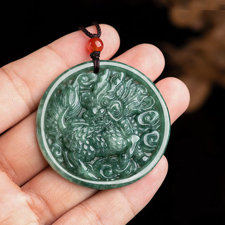 Buddha Stones天然翡翠キリンの豊穣の紐ネックレスペンダント
