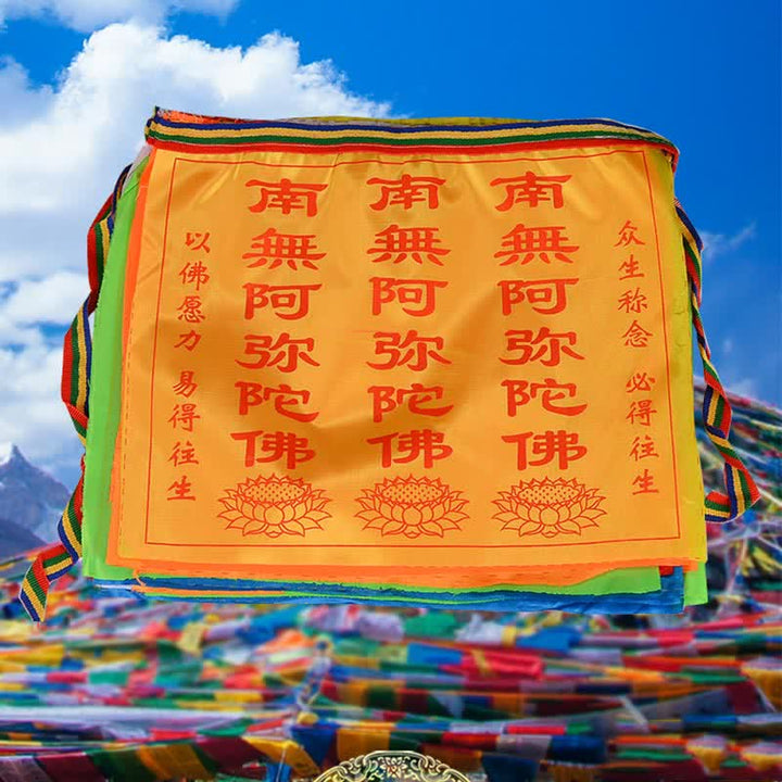 Buddha Stones チベット七色風馬文字縁起蓮屋外用祈祷旗21枚セット - image 5