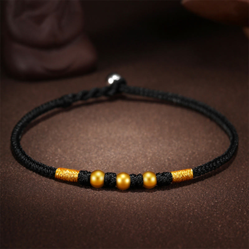 Buddha Stones999 ゴールドビーズ 幸運 キングコングノット ハンドメイド 編み込み 守護ブレスレット