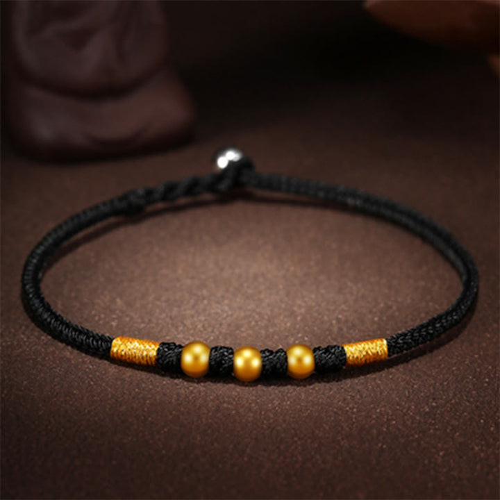 Buddha Stones999 ゴールドビーズ 幸運 キングコングノット ハンドメイド 編み込み 守護ブレスレット