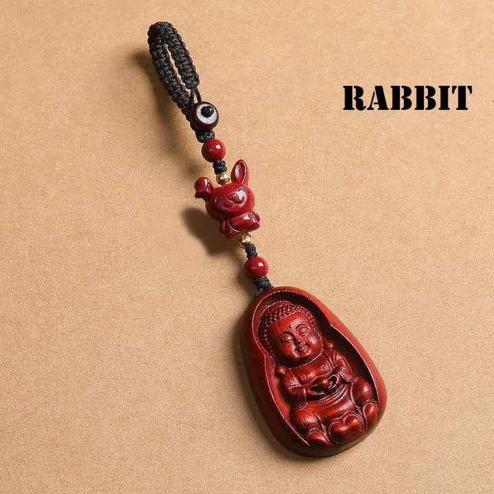 Buddha Stones小葉紅檀仏 辰砂 十二支 お守り 守護キーチェーン