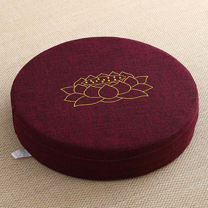 Buddha Stonesと蓮の刺繍入りコットンリネン瞑想用シートクッション - 柔らかい - 40cm×10cm - マルーン - image 18