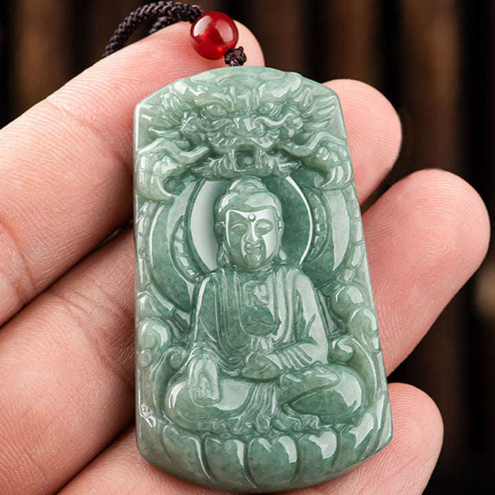 Buddha Stones如来仏 龍 翡翠 お守り 静寂の紐ネックレス