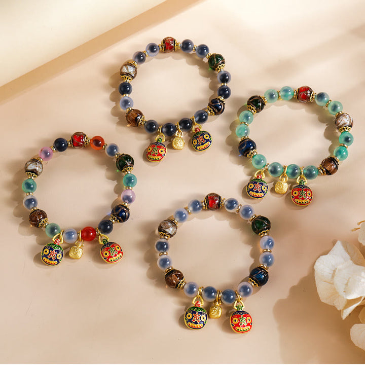 Buddha Stonesカラフル キャンディ瑪瑙 金 呑み込み獣 家族 柳 ガラス ビーズ 強さ ブレスレット