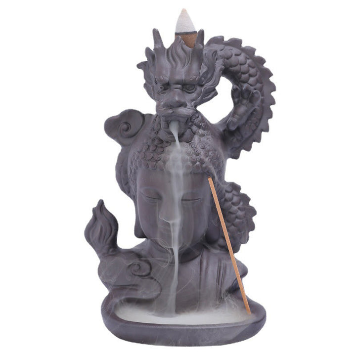 Buddha Stones龍仏 縁起の良い雲 紫粘土 癒しの香炉 装飾