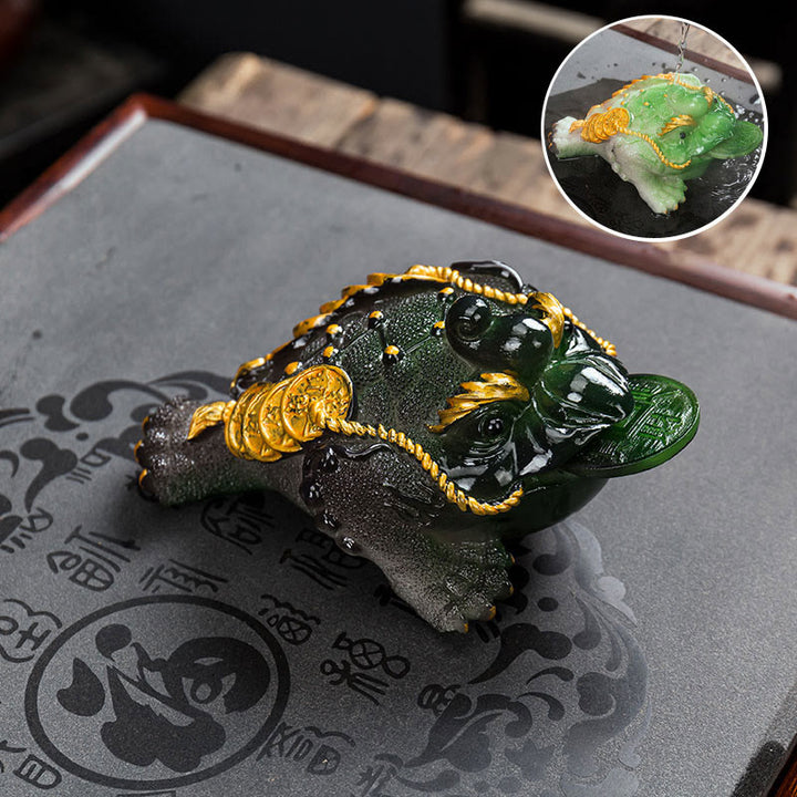 Buddha Stones色が変わる風水 富と幸運のカエル 銅貨 ティーペット 樹脂製置物 装飾