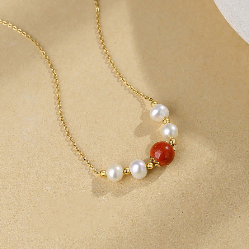 Buddha Stones925スターリングシルバー パール シナバー シンセリティヒーリングビーズチェーンネックレスペンダント