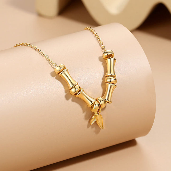 Buddha Stones黄金の竹模様 チタン鋼 富のネックレスペンダント