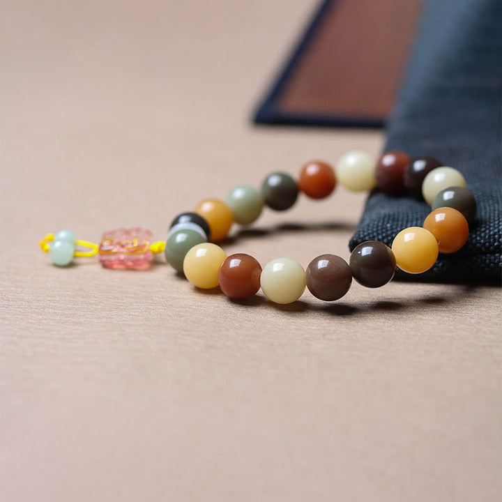 Buddha Stones天然 マルチカラー グラデーション 菩提樹 瑠璃ガラス チャーム 平和ブレスレット