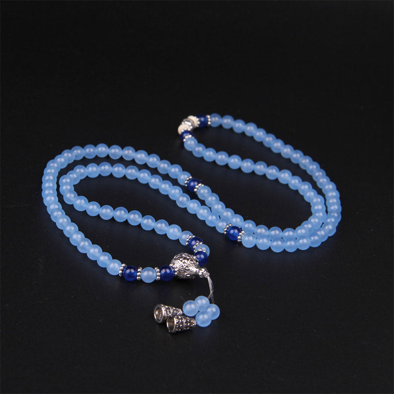 Buddha Stones108ビーズ ブルークリスタル ヒーリングブレスレットMala
