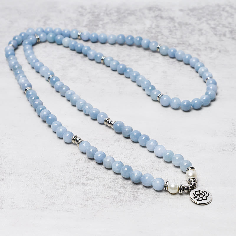 Buddha Stones108個入りMalaビーズ アクアマリン ヒーリングブレスレット