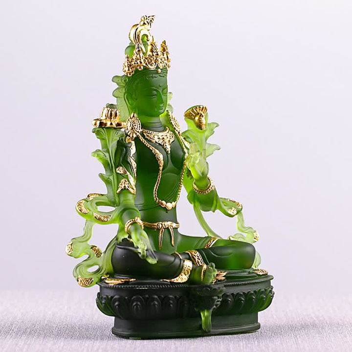 Buddha Stonesグリーンターラ ハンドメイド リュウリ クリスタル アートピース 守護 自宅 オフィス 像 装飾