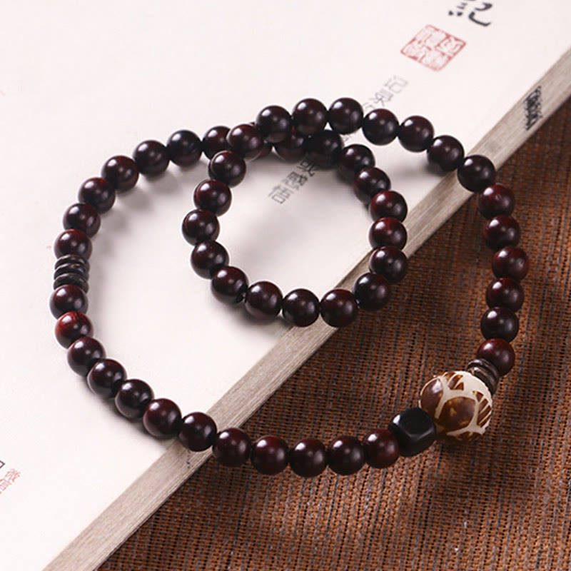 Buddha Stones小葉紫檀菩提樹 彫刻護身ダブルラップブレスレット