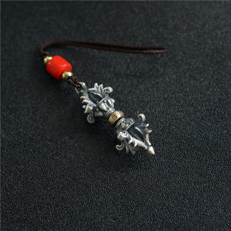 Buddha Stones925 スターリングシルバーOm Mani Padme Humドルジェヴァジュラ 彫刻された強さのペンダント 吊り下げ装飾