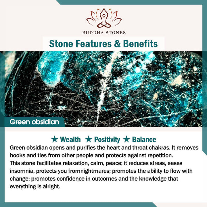 Buddha Stones天然グリーンアイオブシディアン富のブレスレット