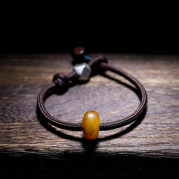 Buddha Stones925スターリングシルバー十二支誕生仏天然琥珀 透明 不安解消ブレスレット - 鶏-不動明王 - 22cm - image 0