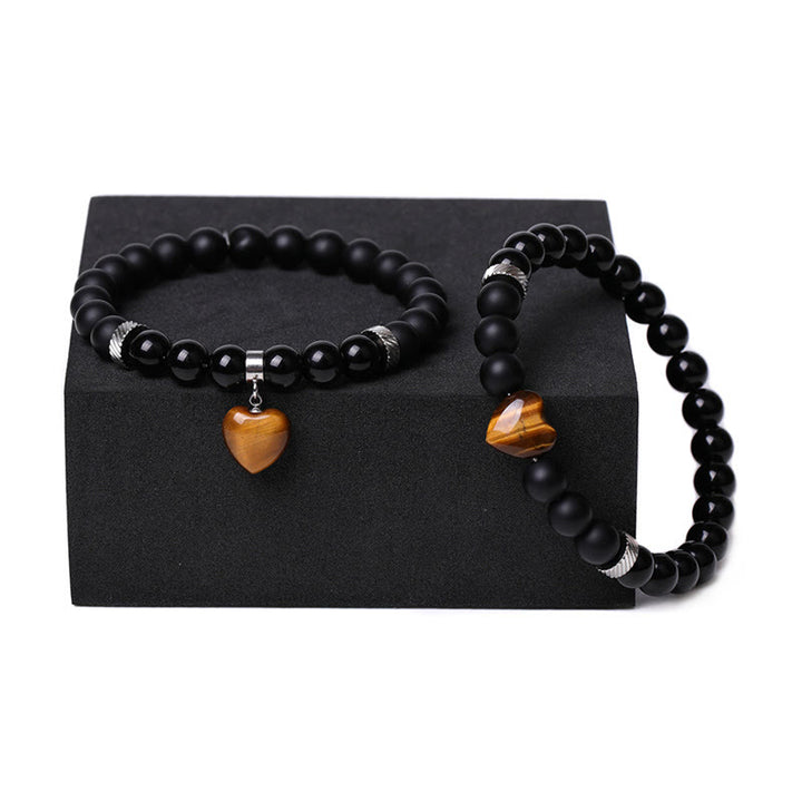 Buddha Stones2個入り ブラックオニキス クリスタルストーン 愛の心を守るサポート カップルブレスレット