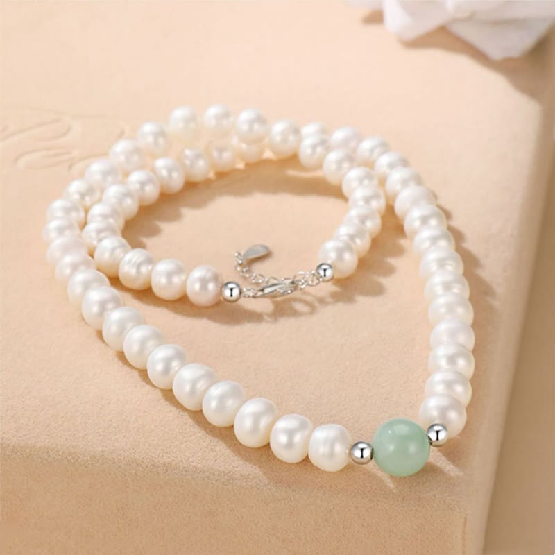 Buddha Stones 925スターリングシルバー 天然パール 翡翠 ヒーリングネックレス ブレスレット イヤリング ギフトボックス付き