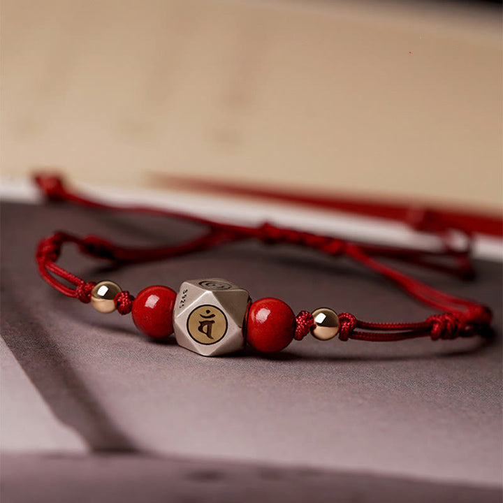Buddha Stonesハンドメイド 925 スターリングシルバー十二支誕生仏辰砂 落ち着いた編み込みブレスレット