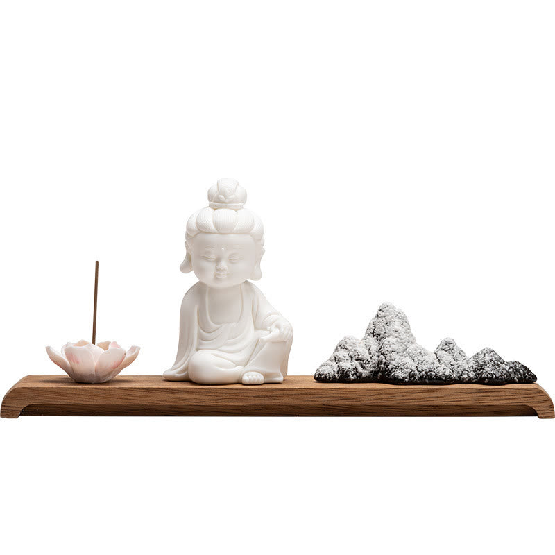 Buddha Stones蓮の花 如来 観音 観音 地蔵菩薩 瞑想 陶器 スティック 香炉 装飾