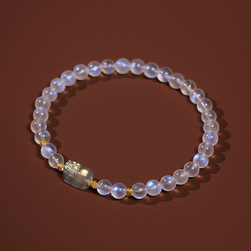 Buddha Stones 925スターリングシルバー ゴールドメッキ 天然ムーンストーン 貔貅ヒーリングブレスレット
