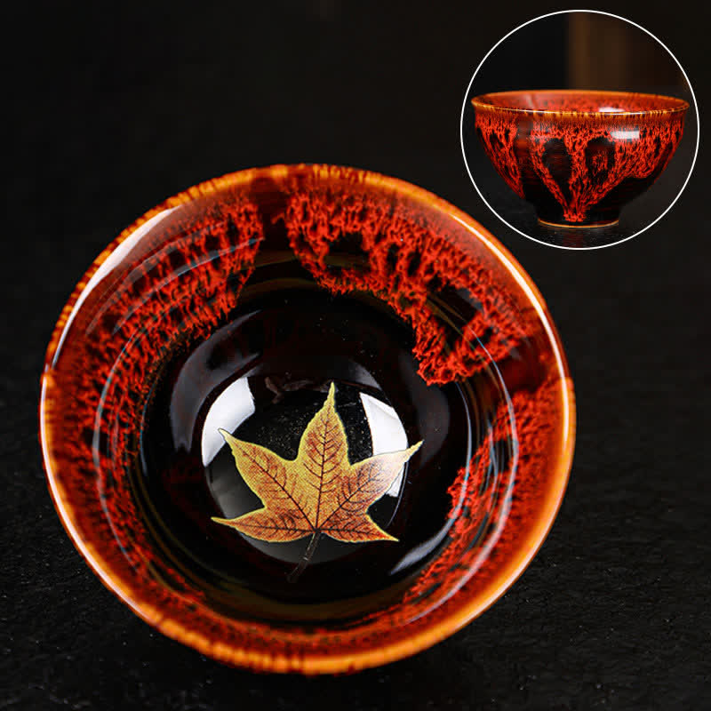Buddha Stonesとメープルリーフのカラフルな陶器のティーカップ、家庭用ティーカップ