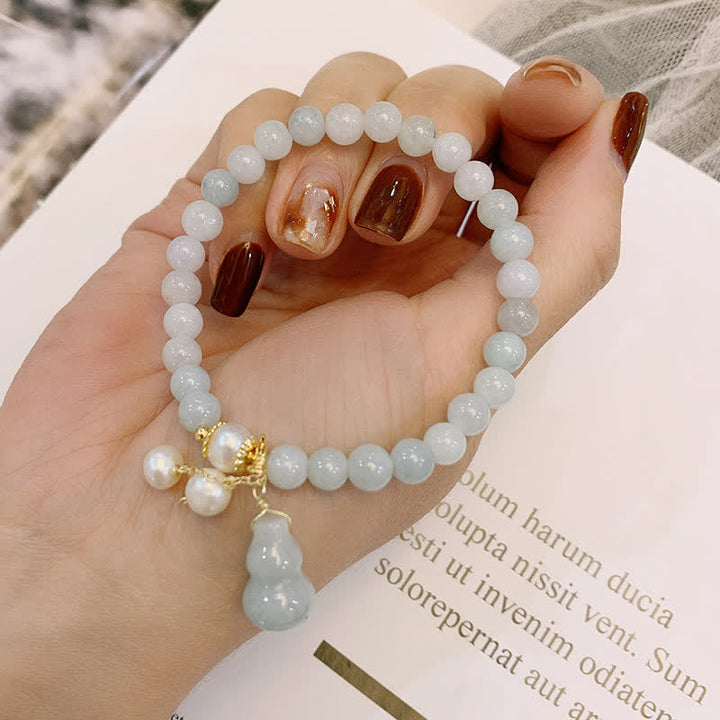 Buddha Stones天然翡翠真珠ひょうたん繁栄幸運ブレスレット