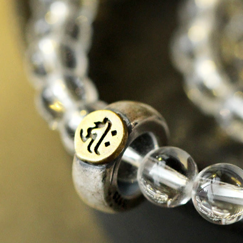 Buddha Stones925スターリングシルバー十二支誕生仏ホワイトクリスタル 瞑想 トリプルラップブレスレット
