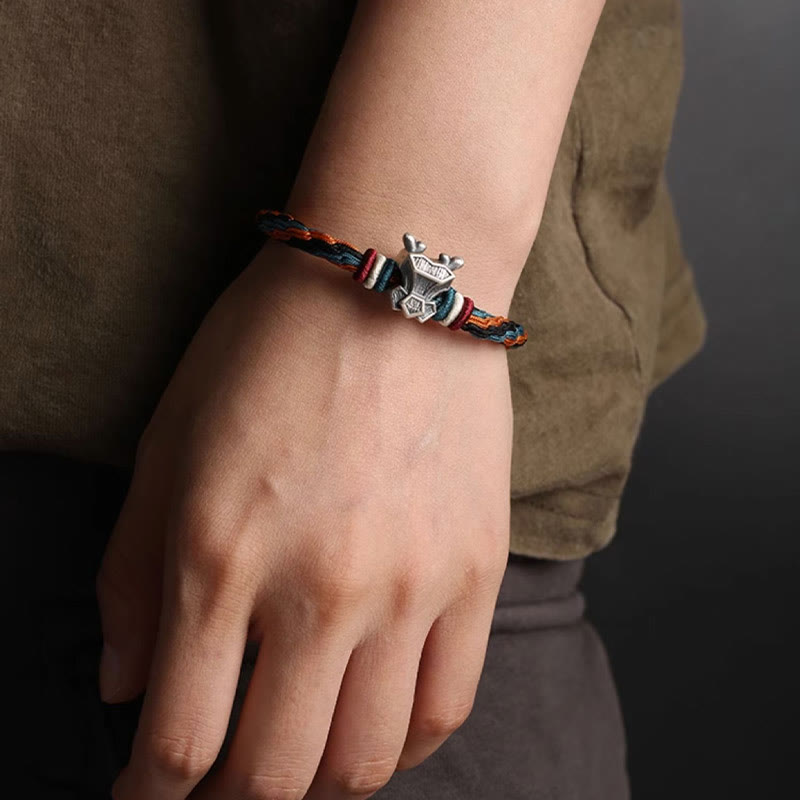 Buddha Stonesハンドメイド 999 スターリングシルバー 龍年 十二支 守護 カラフル 輪廻 結び目 ロープ ブレスレット