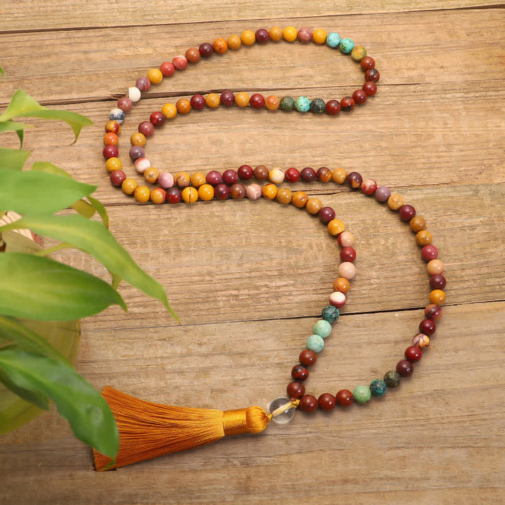 Buddha Stones 108Malaビーズ ムーカイト 感情成長ブレスレット タッセルネックレスペンダント