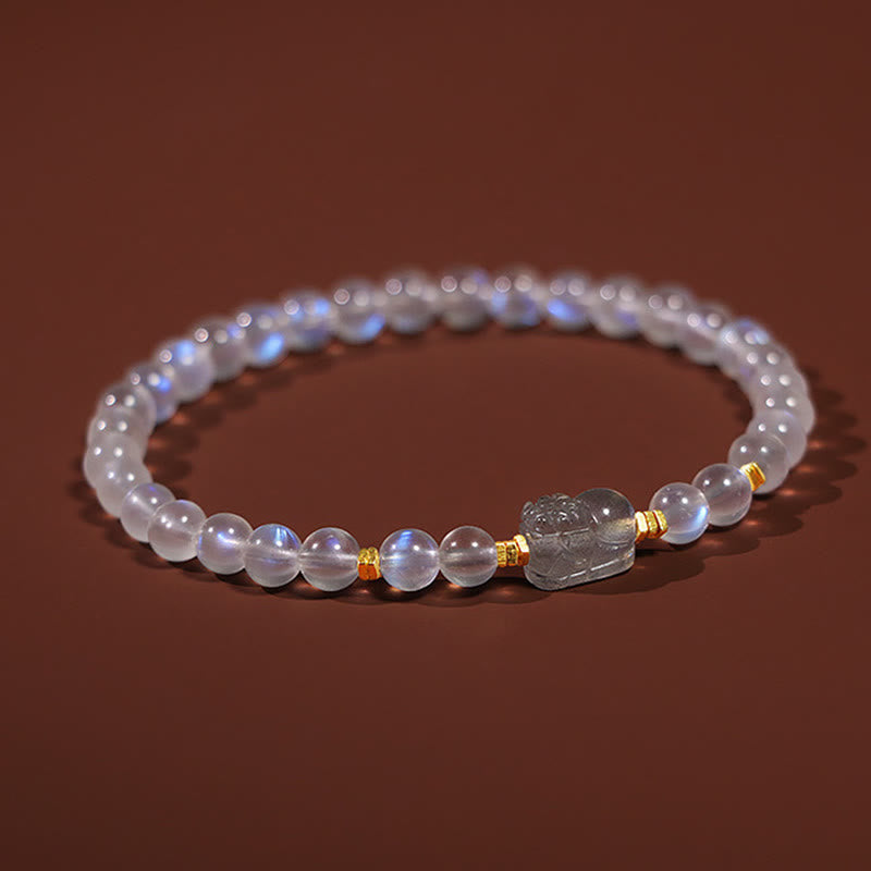 Buddha Stones 925スターリングシルバー ゴールドメッキ 天然ムーンストーン 貔貅ヒーリングブレスレット