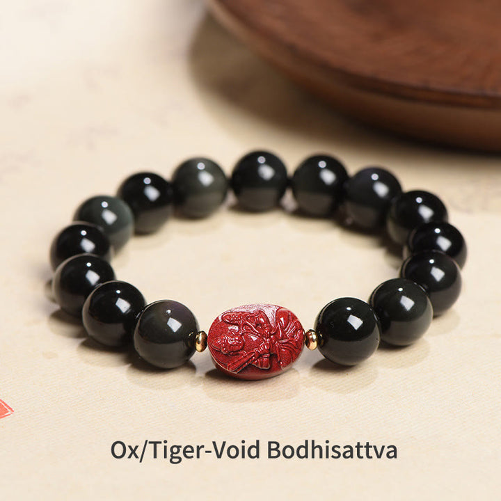 Buddha Stones十二支誕生仏天然黒曜石 辰砂 浄化ブレスレット