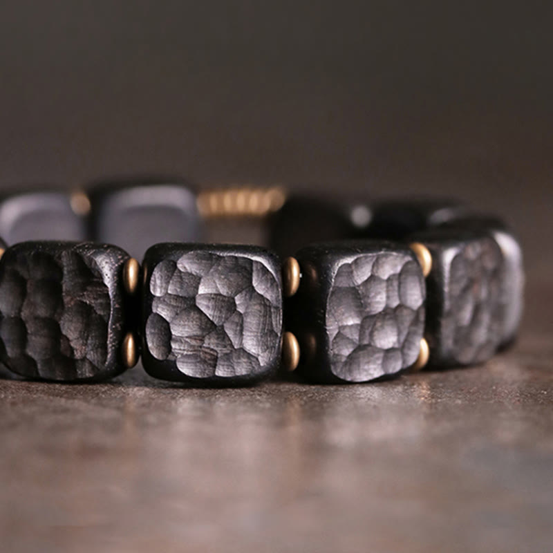 Buddha Stonesレトロ 黒檀 木目調 銅製 平和 バランス ブレスレット