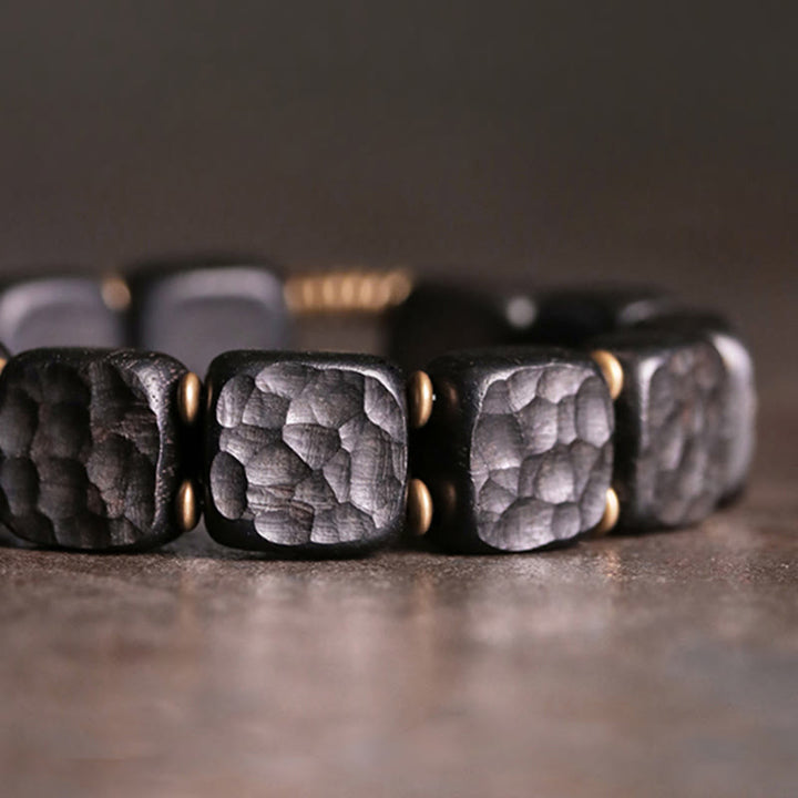 Buddha Stonesレトロ 黒檀 木目調 銅製 平和 バランス ブレスレット