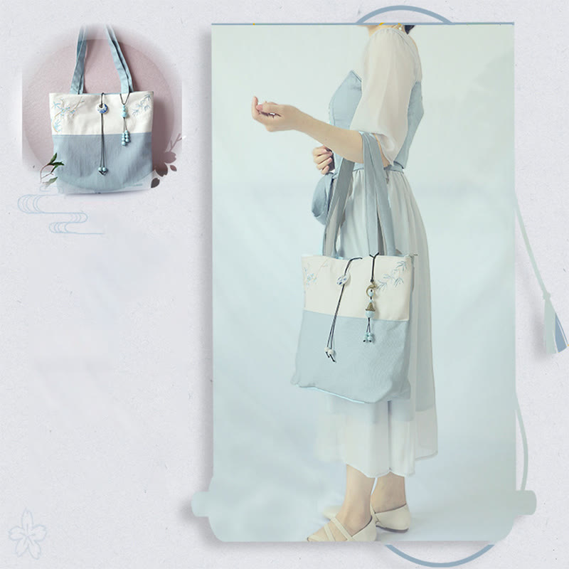 梨花 梅 桃の花 竹刺繍 キャンバス 大容量 ショルダーバッグ トートバッグ - image 25