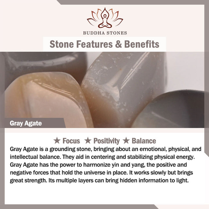 Buddha Stones天然グレー瑪瑙フーキャラクターパールタッセルバランスブレスレット