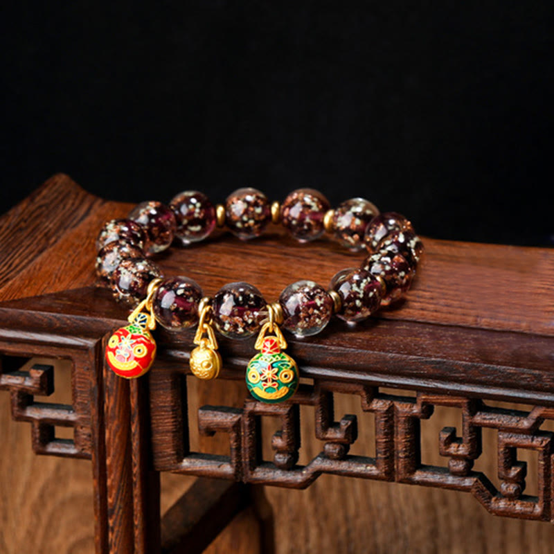 Buddha Stones金呑み獣ファミリーチャーム 光る蛍光Liuliガラスビーズ 成功ブレスレット