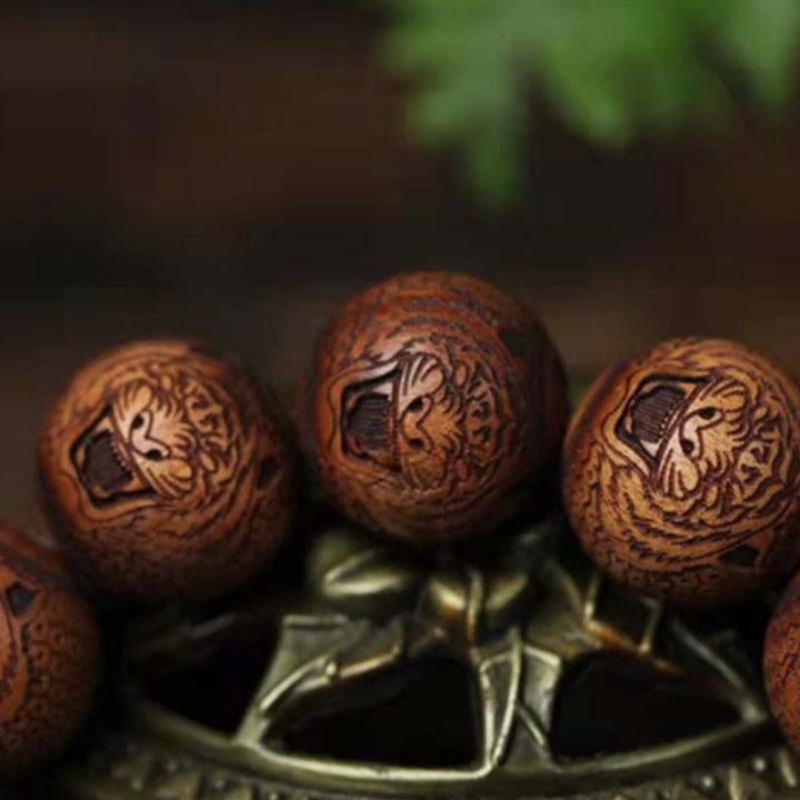 Buddha Stonesチベットローズウッド彫刻虎守護ブレスレット