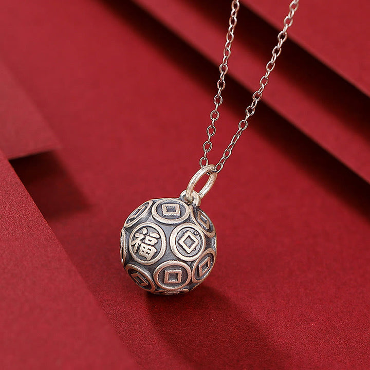 Buddha Stones990 スターリングシルバー 福文字 銅貨 幸運 幸運 チェーンネックレス ペンダント