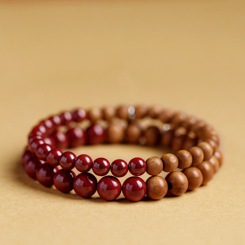 Buddha Stones925スターリングシルバー ピーチウッド シナバー 邪悪な霊を払うブレスレット