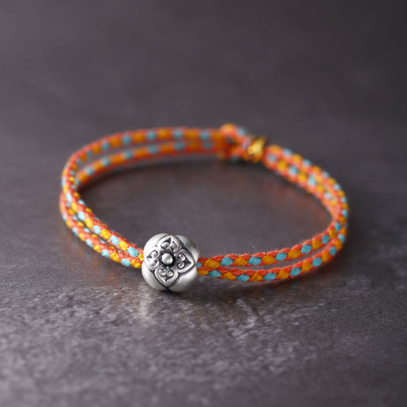 Buddha Stones999 スターリングシルバー 柿 幸運 マルチカラー 編み込みブレスレット