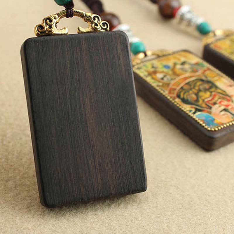 Buddha Stonesチベット 富の神 タンカ 黒檀 平和 ネックレス ペンダント